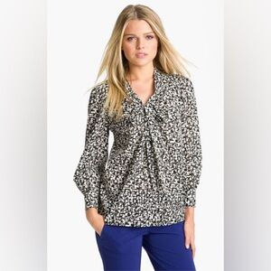 Kate Spade Reade Tie Neck Blouse Long Sleeve Popover style Black / White  Size 8